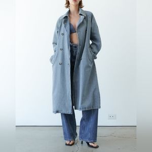 ZARA ZW BELTED DENIM TRENCH COAT